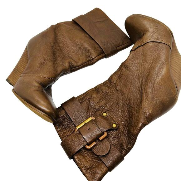 Chloe Prince Brown Mid Wedge Heel Leather Calf Boot Size 6 - Picture 2 of 14